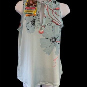 Jamie Sadock Gorgeous Blue Floral Sleeveless Active Blouse NWT 🤩🌸